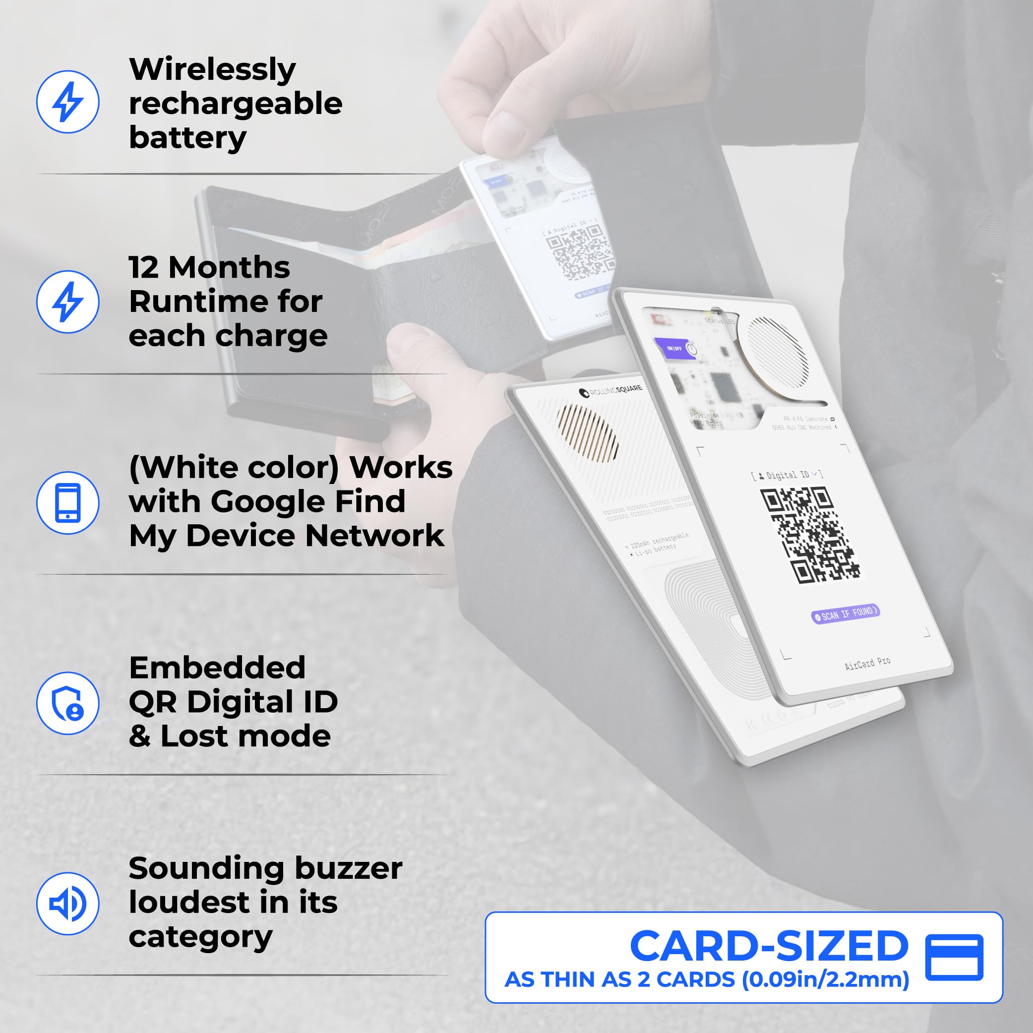 Rolling Square AirCard Pro – lokalizator Bluetooth kompatybilny tylko z systemem Android Google Find Hub – bezprzewodowy tracker ładowania z cyfrowym identyfikatorem, portfel i paszport wyszukiwarka