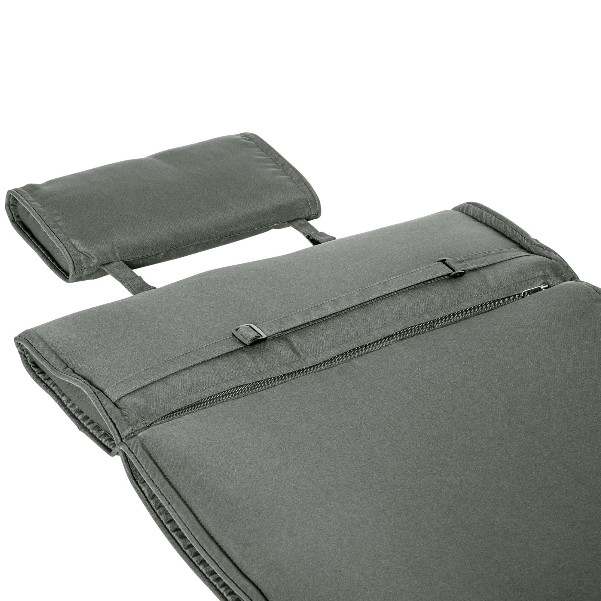 Outsunny Coussin Bain de Soleil Matelas Zippé 198 x 53 x 5 cm Gris | Coussin Chaise Longue, Matelas Transat, Déhoussable, Tétière, Cordons d'Attache, Matelas Uniquement