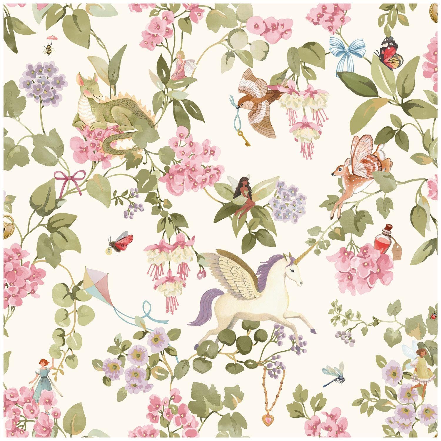 Yöl Cream Multi Away With The Fairies Wallpaper - Contemporary Versatile Sophisticated - Kids Bedroom Toy Room - 10.05M X 53Cm Roll - Feature Statement Wall
