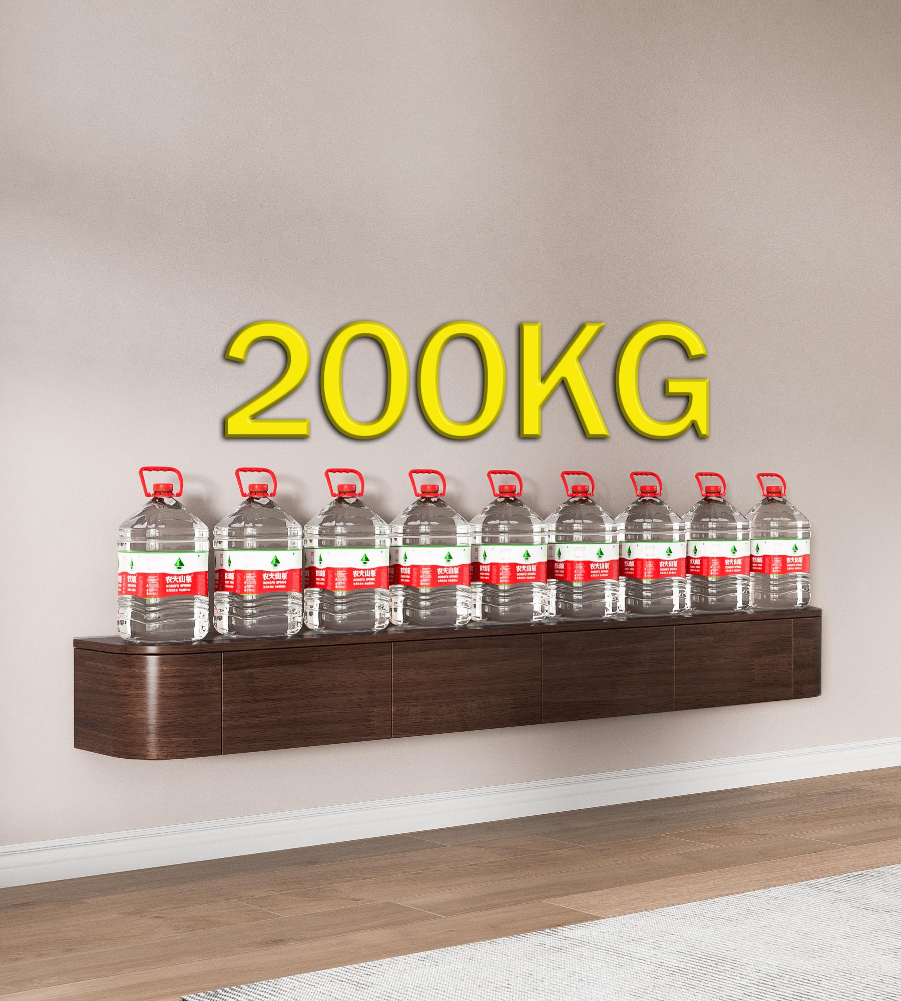 Meuble TV flottant 180 cm, porte et rangement, console moderne (marron, 180 cm, LED)