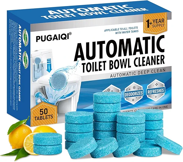 Toilet Bowl Cleaner Tablets Blue Toilet Tank Cleaners, Septic-Safe Hard Water Stain Remove, Effervescent Stain & Odor Remover Bathroom， Automatic Toilet Cleaning & Deodorizer，50 Count Automatic-PP