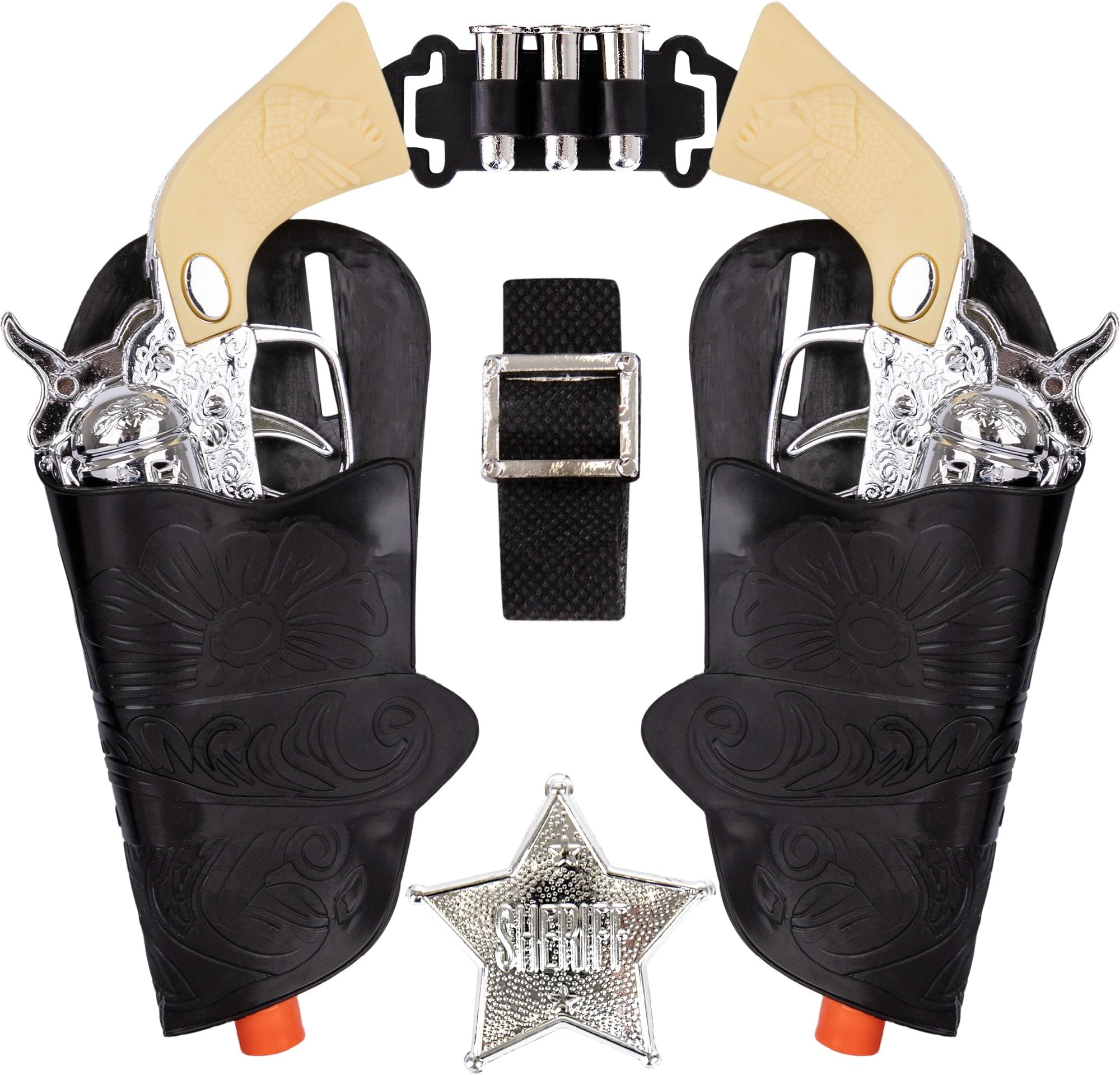 ArtCreativity Cowboy Toy Gun Holster and Belt 9 Piece Set for Kids. 2 Toy Pistols, 1 Sheriff Badge, 2 Gun Holsters, and 3 Play Bullets, 1 Adjustable Belt, Old Western Action Belt for Sheriff