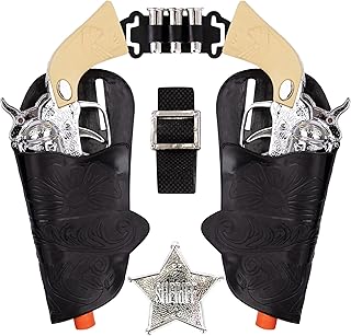 ArtCreativity Old Western Action Belt Set for kids with 2 Toy Pistols, Sheriff Badge, Gun Holsters, and 3 Play Bullets, Adjustable Cowboy Belt Dress-Up Accessories for Woody, Sheriff, Cowboy Costume