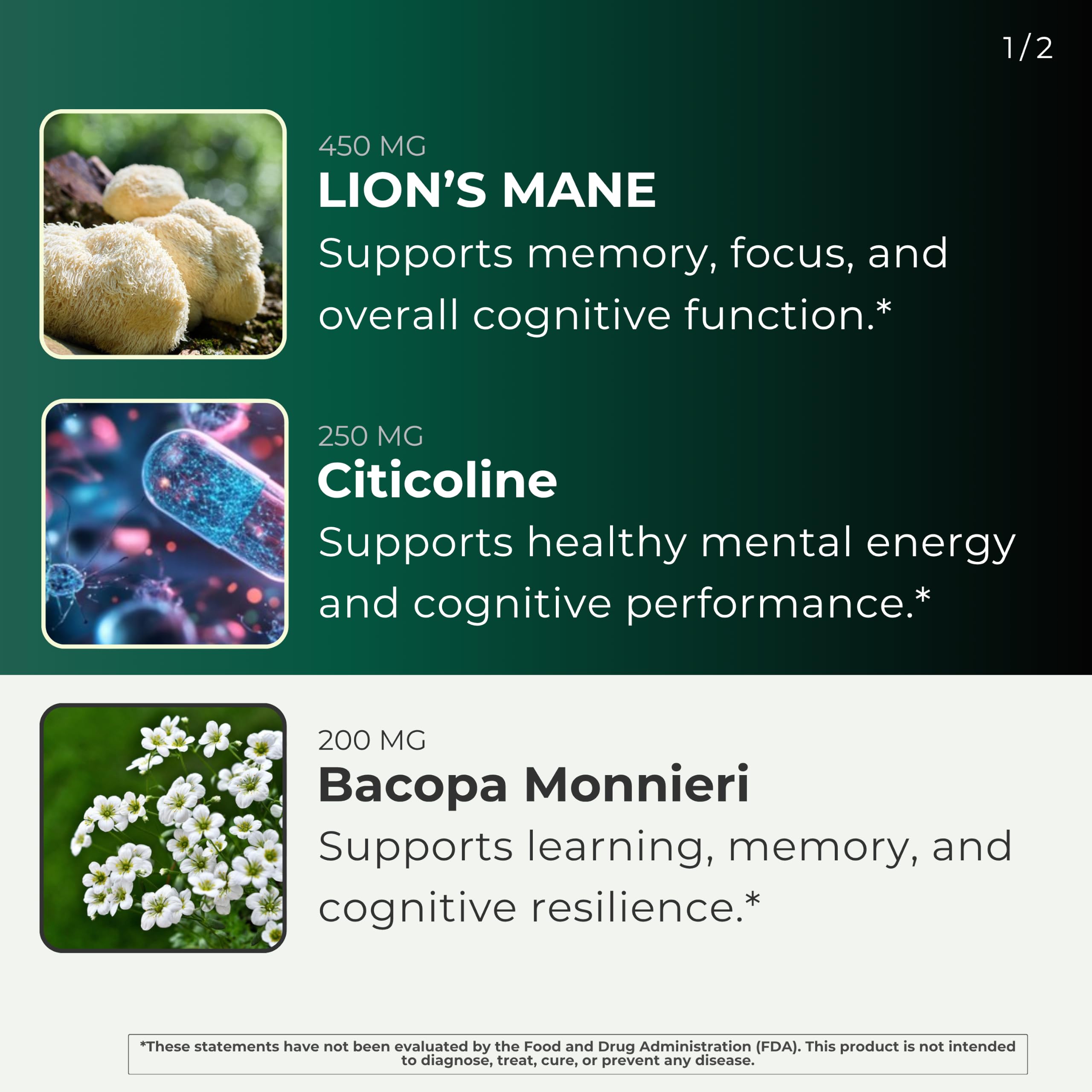 Sharper Memory™ Brain Supplement for Memory & Focus | Nootropic Formula for Brain Wellness with Lion’s Mane, Citicoline, Bacopa, PQQ, Resveratrol & Probiotics | 60 Capsules — Amazon image 4