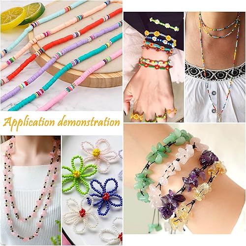 Miniatura 7 de PAXCOO - 2 rollos de cuerda elástica para cuentas de arcilla, cuentas de poni Kandi, pulseras y fabricación de joyas (0.020 in, cristal y negro)