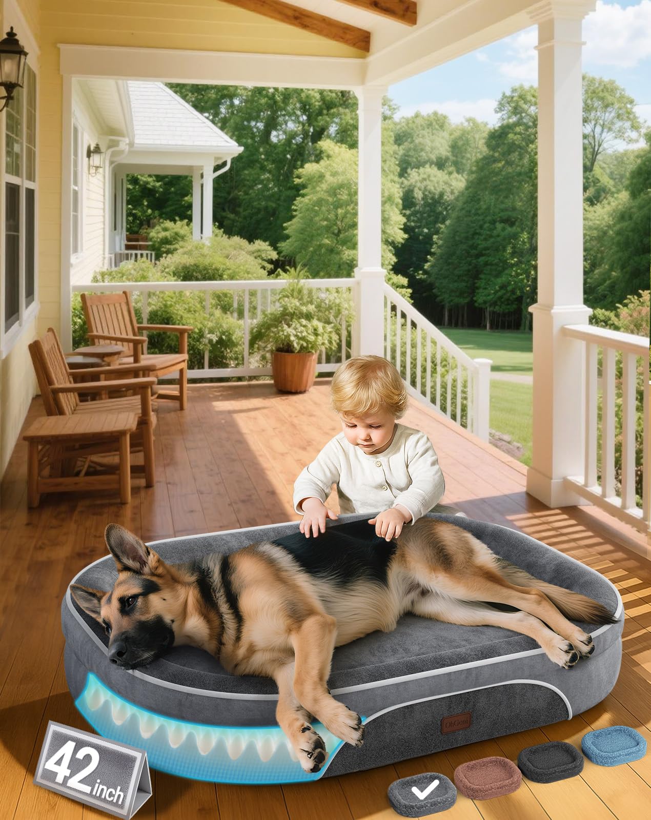 OhGeni Orthopedic Big Dog Couch Pet Sofa XL Sized Cat Beds with Comfort Foam Support Soft Comfortable Fabric