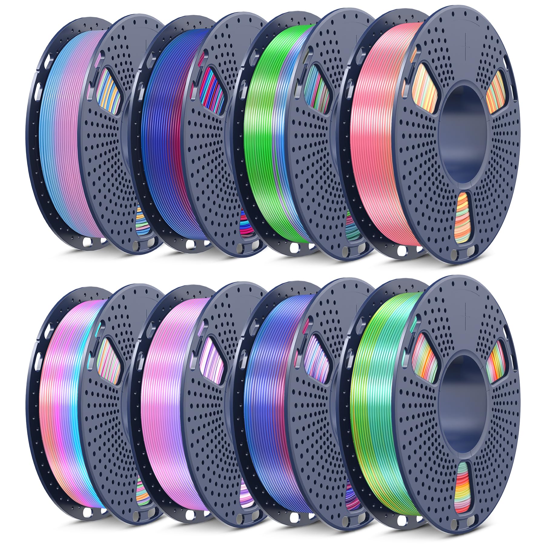 SUNLU PLA+ Silk Rainbow Filament 1.75mm, 8 Rainbow Color | 3D Printer Filament Bundle, Multicolor, Individually Vacuum Packed, Smooth Color Change, 250G Spool, 8 Rolls, 2kg Total-image-15
