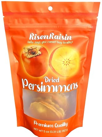 Dried Persimmons | 5 oz 142 g | No Sugar Added | Premium Quality | Natural Dehydrated Fruit | Nutritious Snack | Healthy Trail Mix | Packed in California | RisenRaisin Brand 5 oz