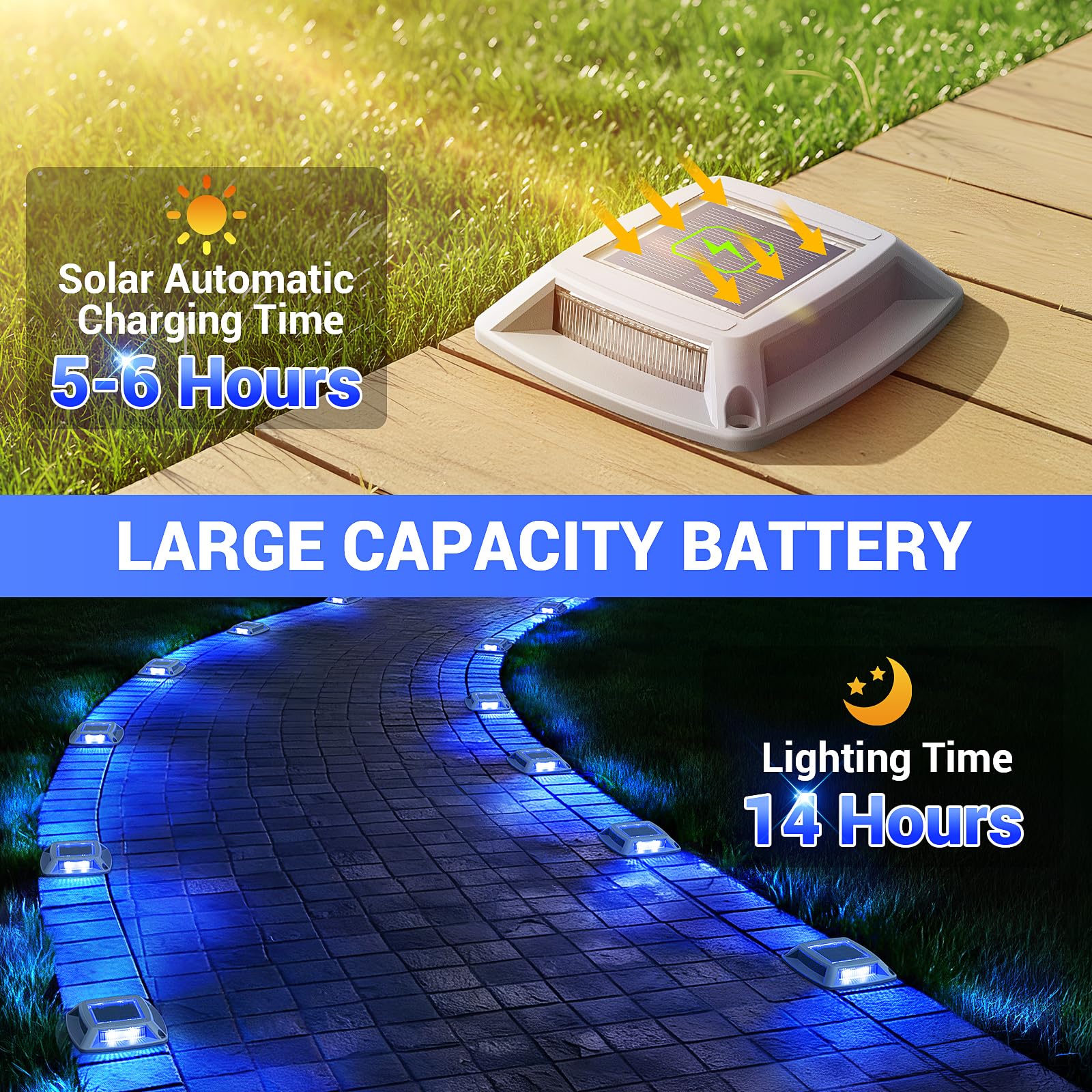 Paquete de 6 luces solares para entrada, luces solares IP68 impermeables para muelle, 4 marcadores LED de entrada, luces de cubierta para muelle, camino, pasarela, acera, jardín, patio, escalera, uso