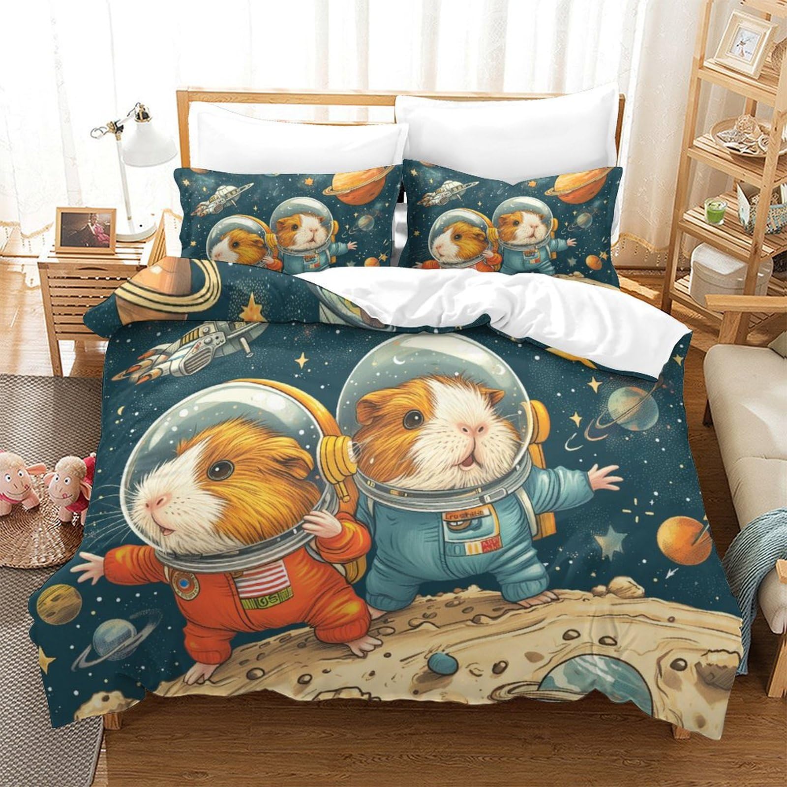 Housse de couette cochon d'Inde 260x220 cm avec taie d'oreiller en microfibre imprimée 3D
