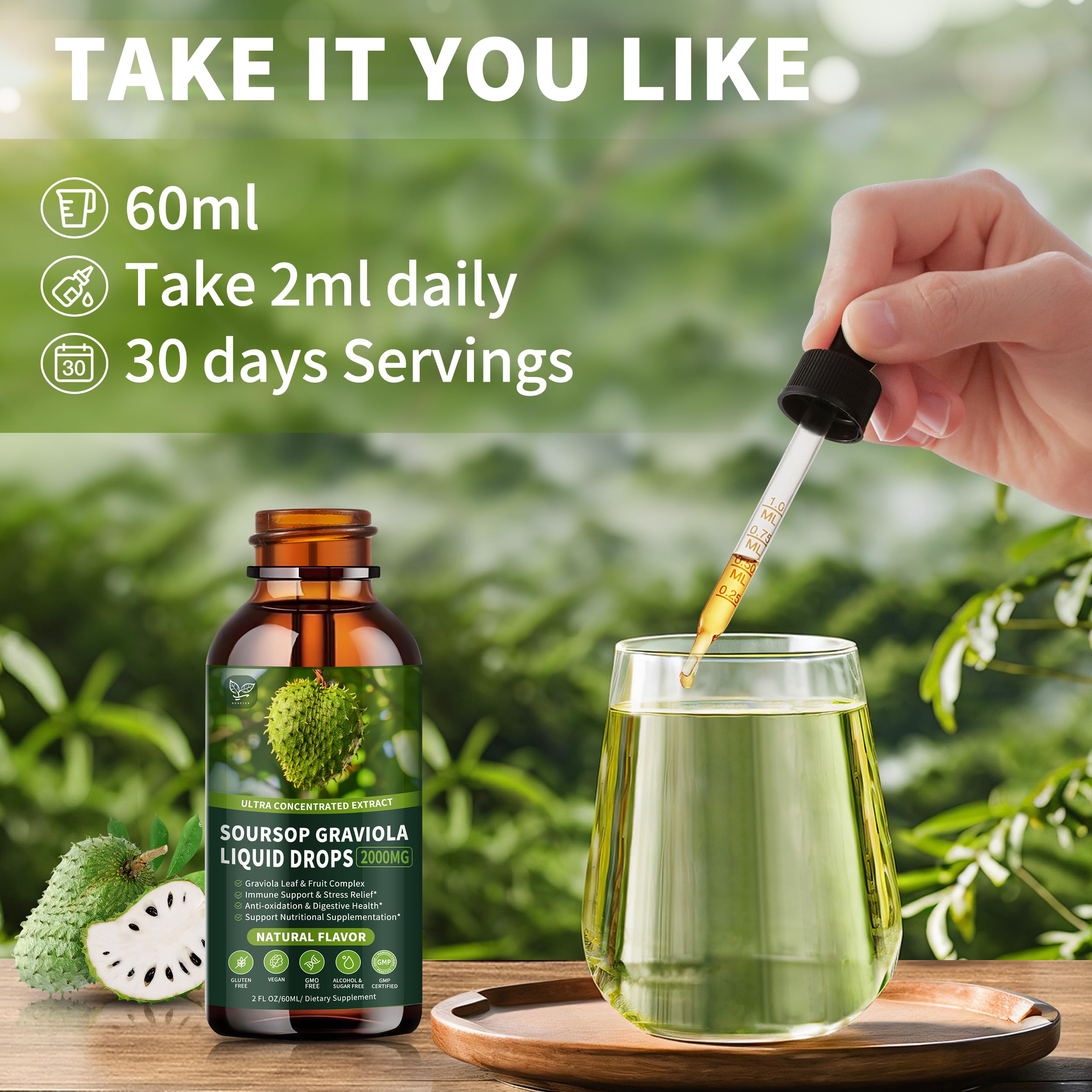 Soursop Graviola Liquid Drops 2000mg, Organic Soursop Extract - 98% Absorption Soursop Bitters Liquid for Cell Support & Regeneration and Immune Boost, Sugar/Gluten Free, Natural Flavor, 2 Fl Oz — Amazon image 7