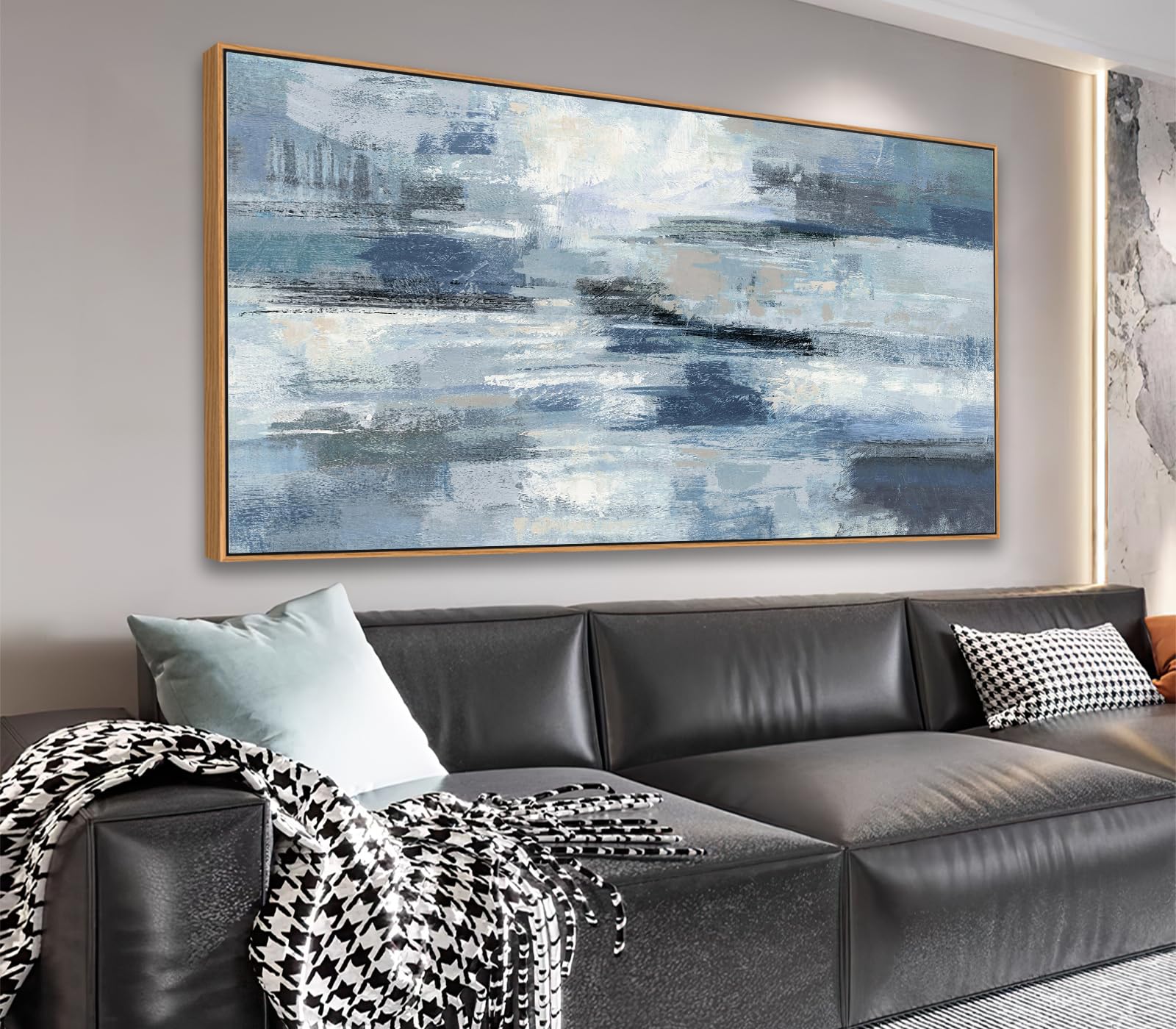 絵画 flk041190 Amazon.com: Indigo Framed Wall Art Abstract Ocean Canvas