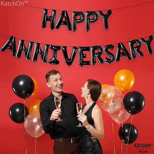 Miniatura 7 de KatchOn Letras de globos negros de feliz aniversario 16 pulgadas pancarta de globos de aniversario para decoraciones de aniversario negras globos de