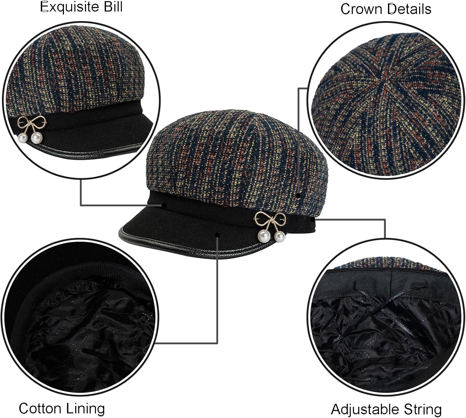 Women Retro Classic Visor Newsboy Cabbie Cap Beret Hats with Flower Buckle for Woman Ladies - Image 3