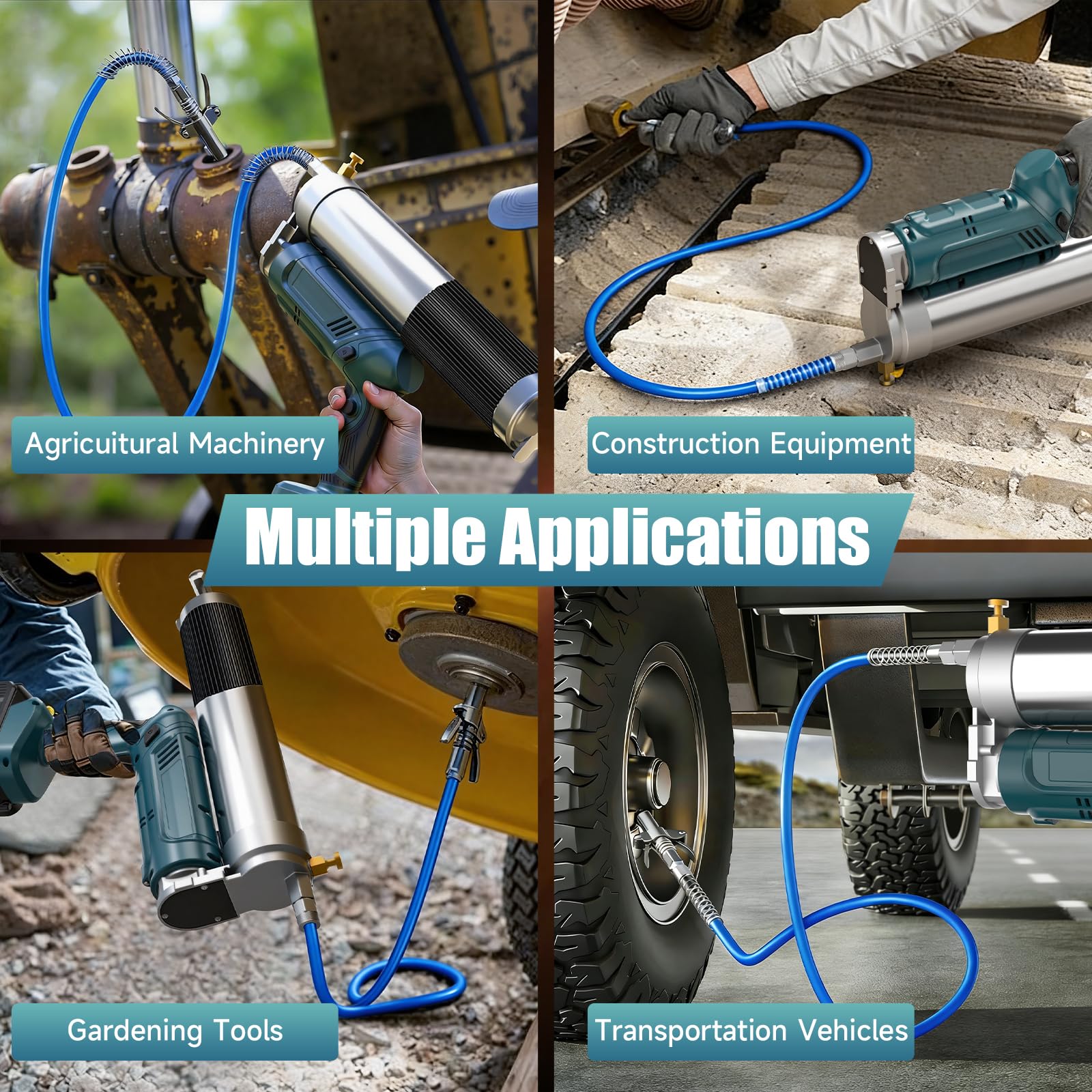 Yofuly 12000PSI Engrasadora Batería Compatible con Makita 18V Baterías, 2 en 1 Pistola Engrasar Eléctrica 5,3oz/min con 2 Baterías de 4,0Ah |Luz LED,Manguera de 1m y 3 Boquilla para Maquinaria Pesada