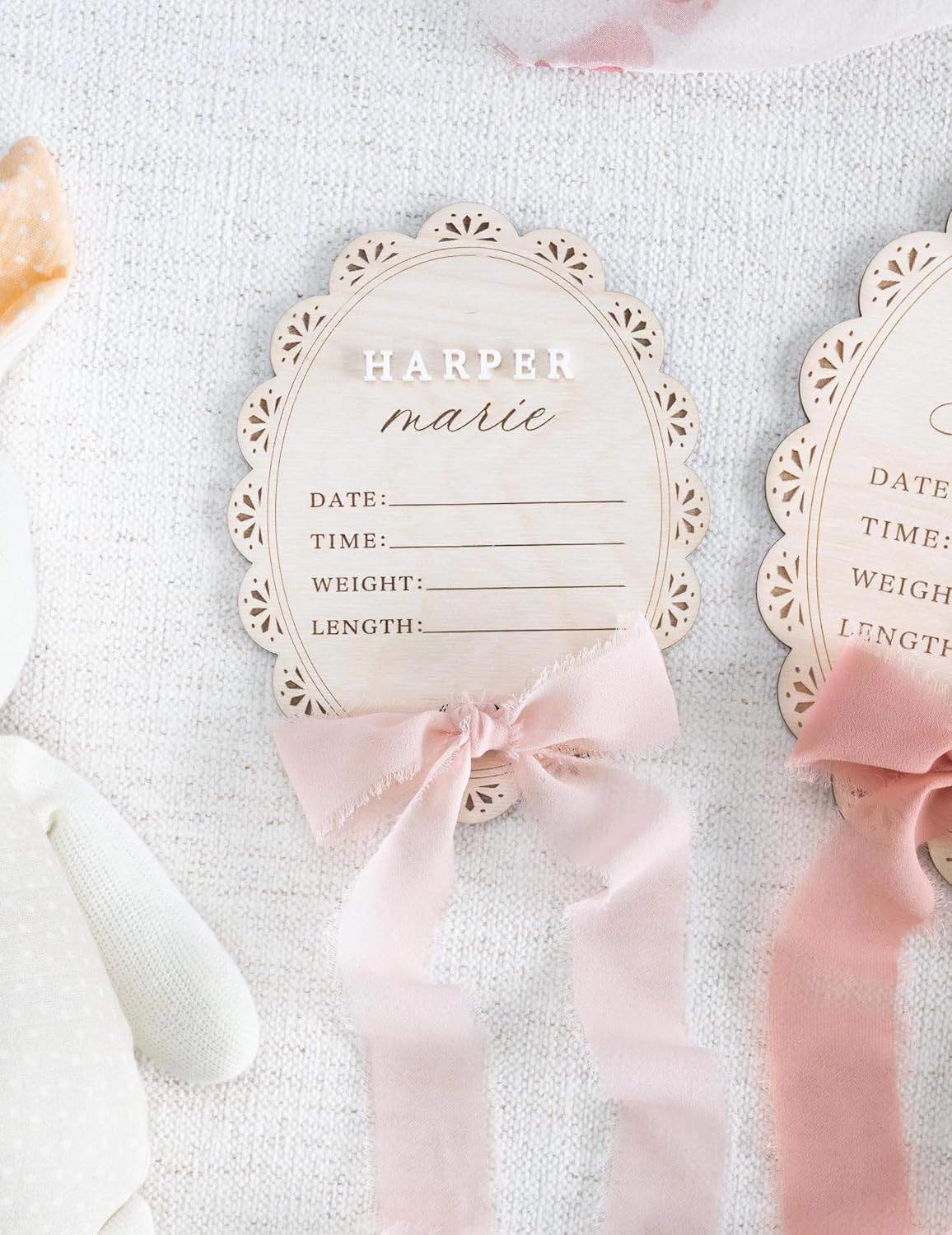 Personalized Baby Name Announcement Sign with Bow – Wooden Birth Stat Plaque for Newborn, Hospital Announcement Board with Ribbon, Baby Girl Nursery Decor, Newborn Keepsake Gift image 2