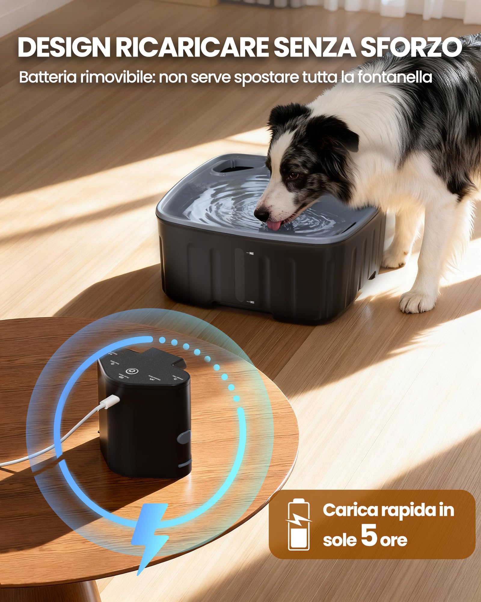 Kittyspout Fontanella per Cani Senza Fili, 8L Fontanella per Gatti e Cane Grosso con Sensore di Movimento, Batteria Ricaricabile Integrata da 4000mAh, con Pompa Silenziosa e Filtro Carbonio Attivo
