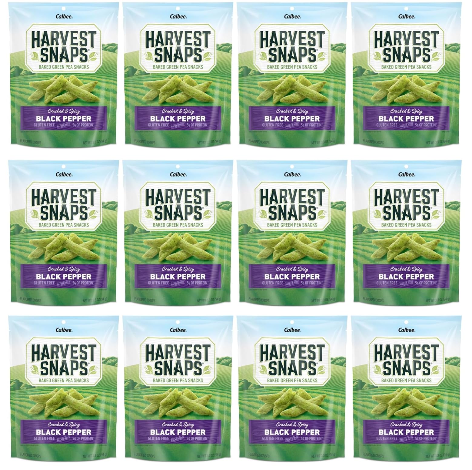 Harvest Snaps Veggie Chips (Black Pepper Snack Crisps) | Powered by Plant Protein, Gluten Free, Non-GMO Baked Vegetable Crisps | Made in USA (12 Snack