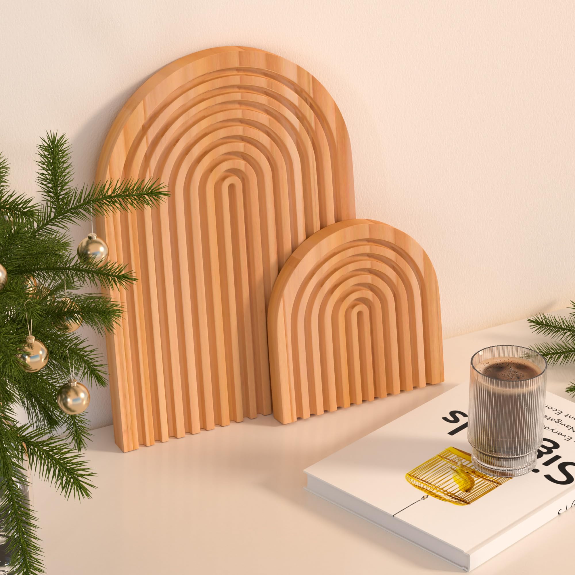 Yoassi Tavola Decorativa in Legno Set di 2 Tagliere di Pino Stile Boho Arcobaleno,Tagliere Arcobaleno per Colazione Aperitivo,Tavole Decorative da Portata per Camere Soggiorno Ufficio Cucina
