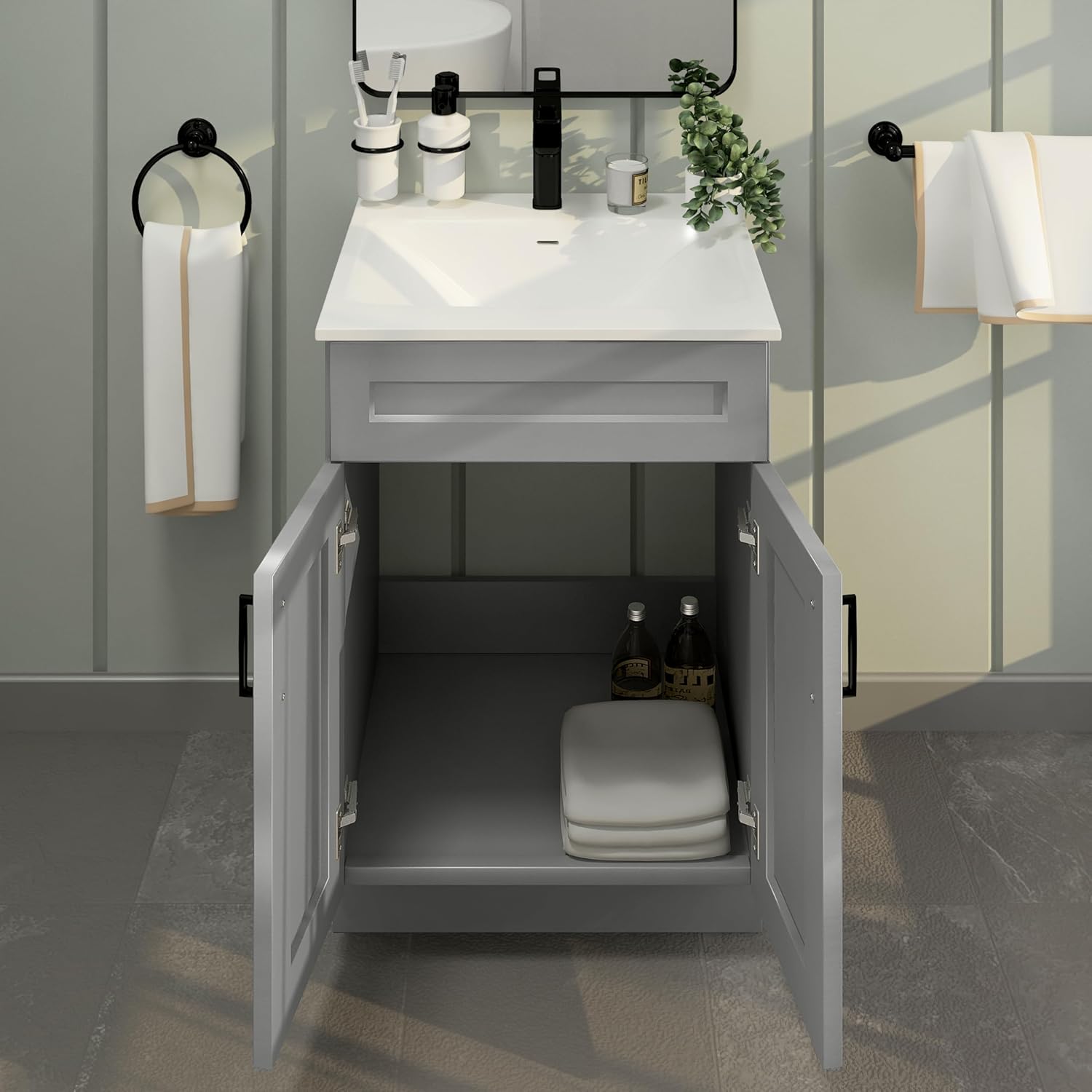 La Royal Light Grey Shaker Sink Base Bathroom Vanity 24" Width Ready-to-Assemble Cabinet
