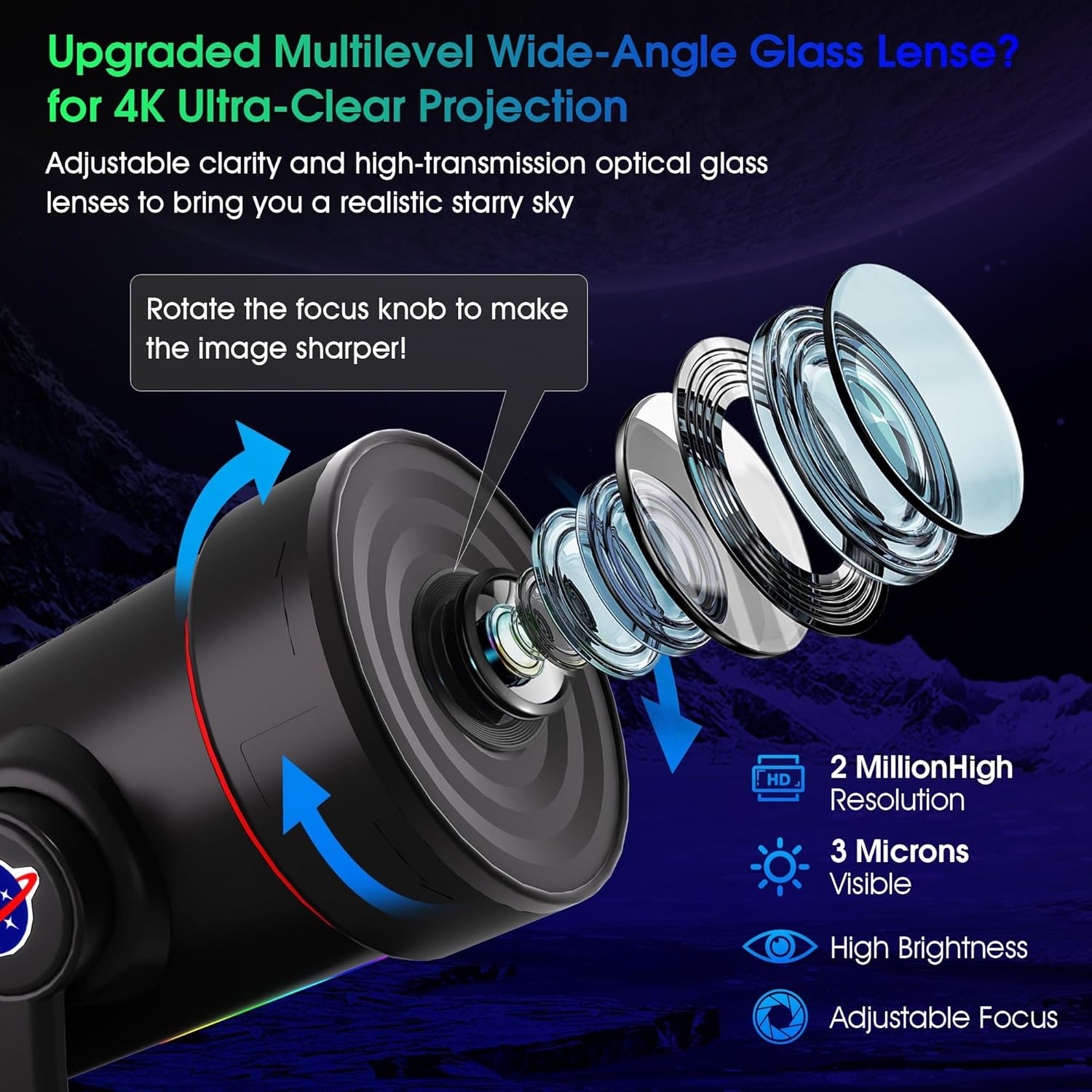 Galaxy Projector，Upgraded HD Star Projector Lens, 10 Realistic Nebula Scenarios Room Lights，Timer Off Controls&8-Color Night Light，Super Wide Ceiling Coverage for Bedrooms Home Theaters Kids Rooms