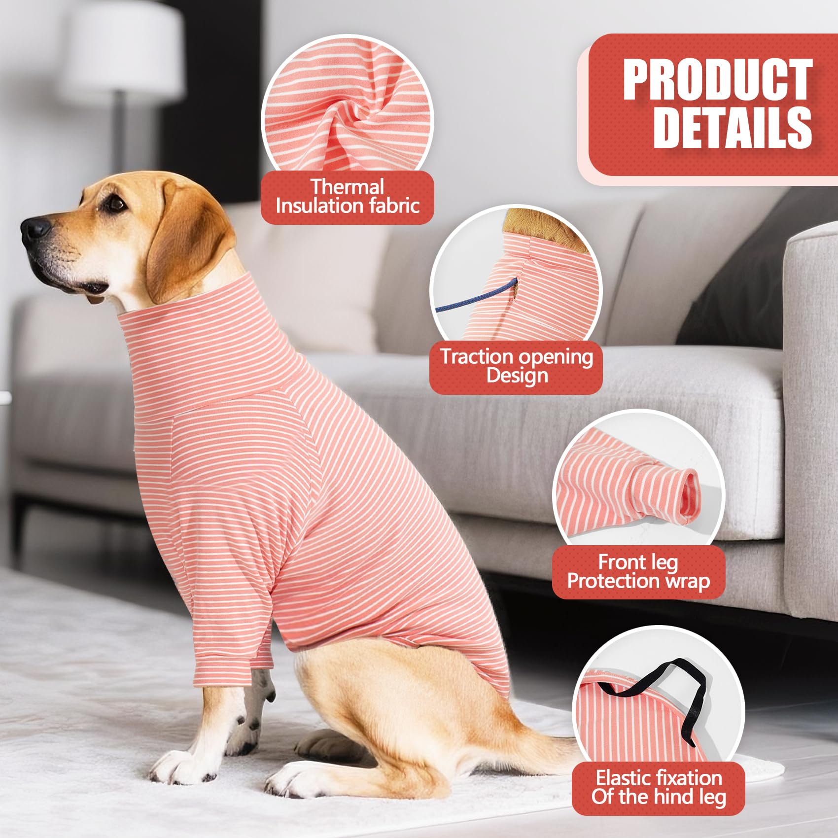 Combinaison pyjama pour chiens à plusieurs races de chiens, vêtements pour animaux de compagnie à deux pattes avec accès à laisse, combinaison chaude et confortable (rose blanc, taille M)