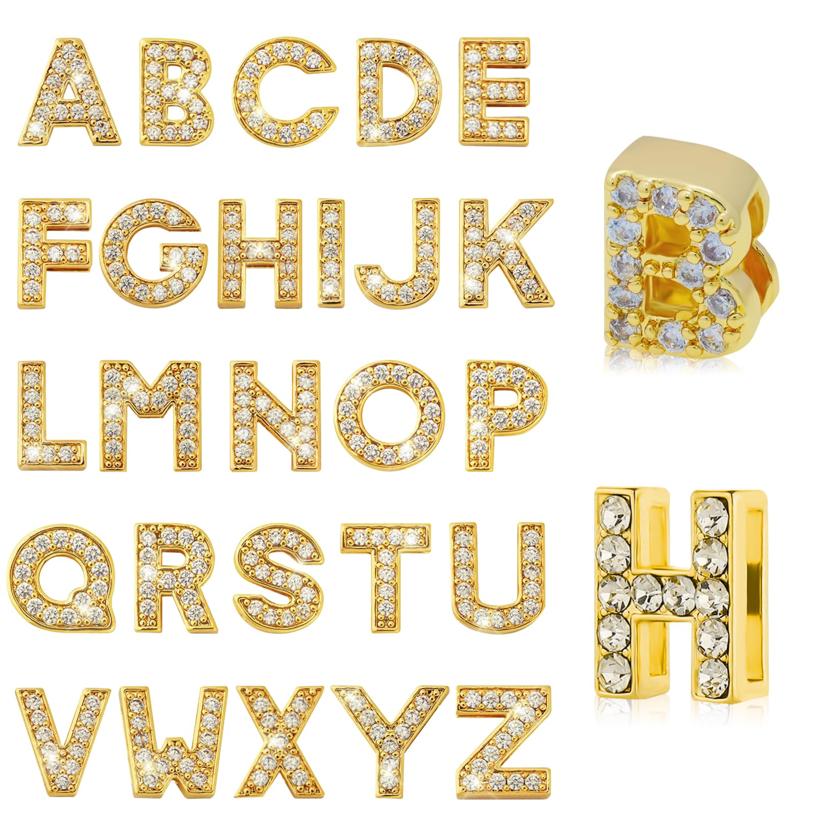 Happtkey Full Rhinestone Letter Charms Crystal Initial A-Z 8mm Rhinestone Slide Alphabet Letters Charms for DIY Jewelry Making