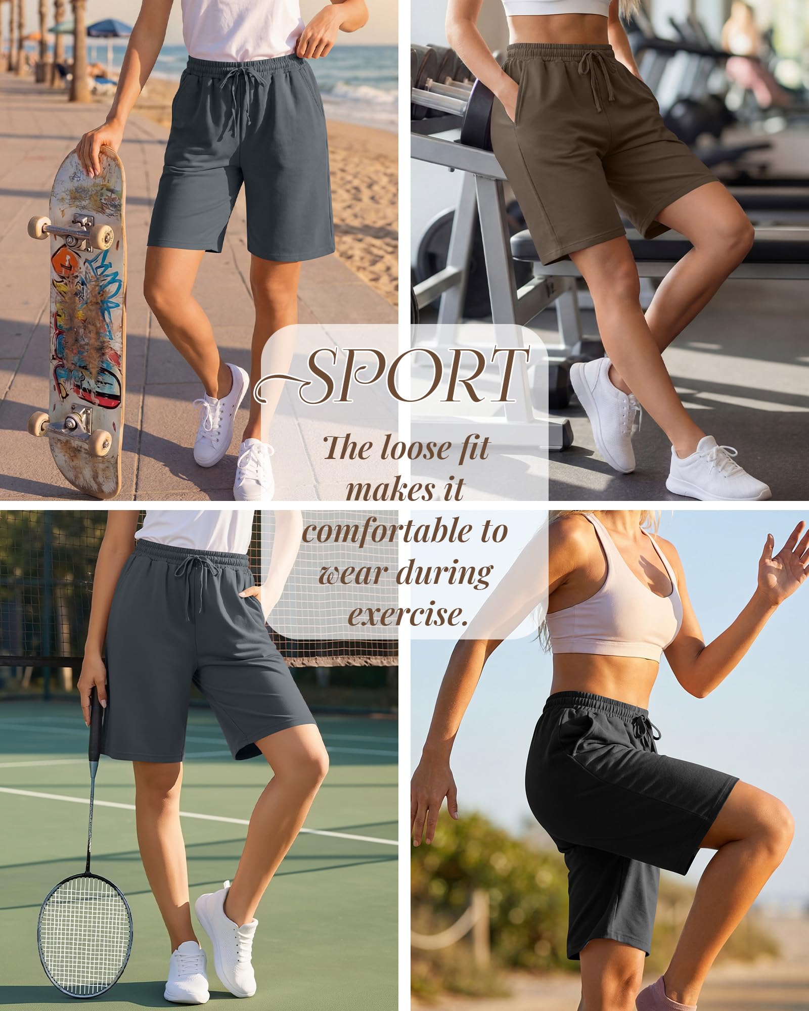 Locoowai 3 szt. damskie szybkoschnące szorty bermudy z wysokim stanem do jogi sportowe szorty bermudy z kieszenią