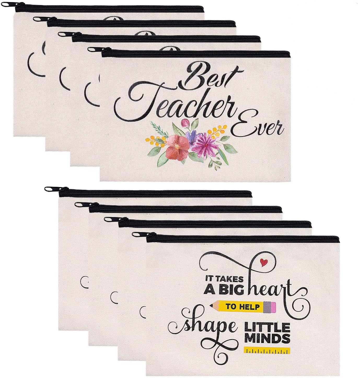 Hlonon 8 PCS Teacher Gifts Makeup Bags Cosmetic Travel Carrying Case Toiletry Pouch with Zipper in 2 Unique Designs, Teacher Appreciation Gifts, 9 x 6 Inch