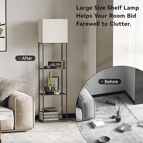 Miniatura 52 de SUNMORY Lámpara de pie de 5 niveles con estantes, moderna lámpara de pie cuadrada con bombilla de temperatura de 3 colores, lámpara de estantería