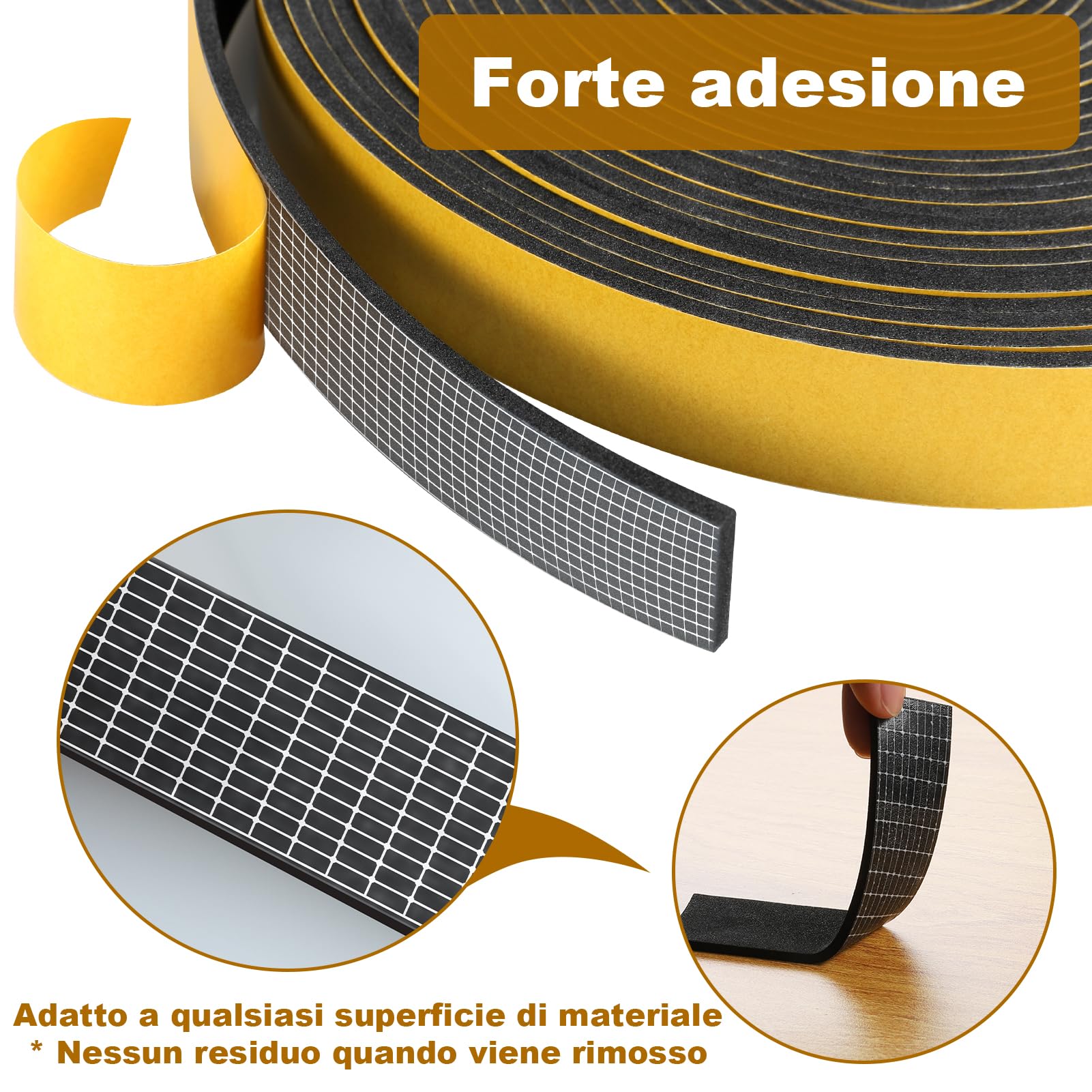 Nastro Autoadesivo in Schiuma, 20x 3mm Schiuma Nastro Paraspifferi Porta, Resistente alle intemperie, fonoassorbente, elimina spifferi da Porte e finestre, Totale 10m