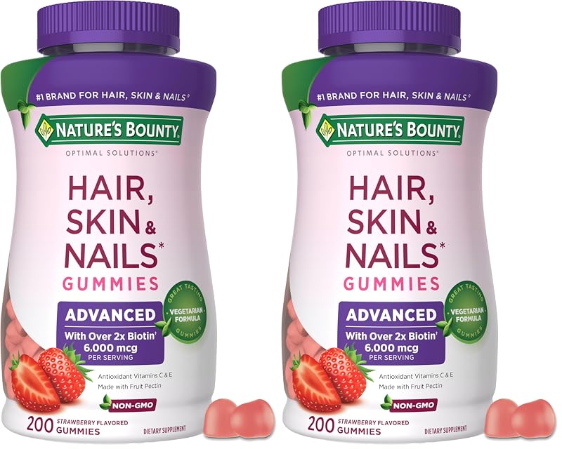 Nature's Bounty Suplemento para cabelos, pele e unhas com biotina 6.000 mcg, 400 gomas