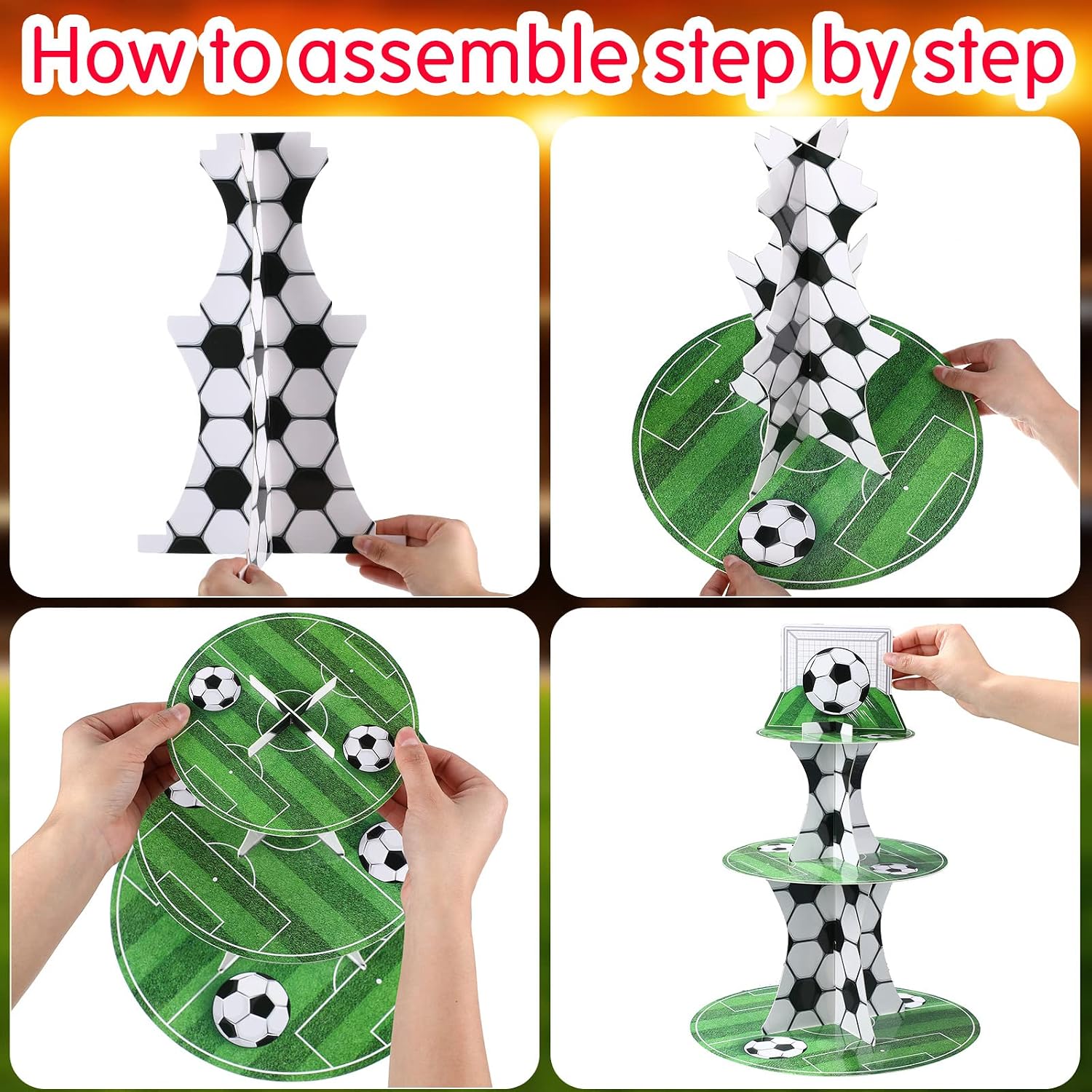 Nuenen Soccer 3-tier Cupcake Stand Soccerball Theme Party Decorations