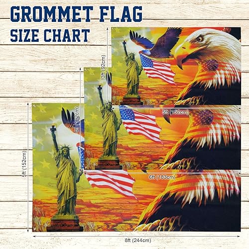 Miniatura 7 de FLAGWIX Paquete combinado bandera estadounidense de 3 x 5' y bandera patriótica de águila de 3 x 5' para exteriores con ojales, tela de lona de