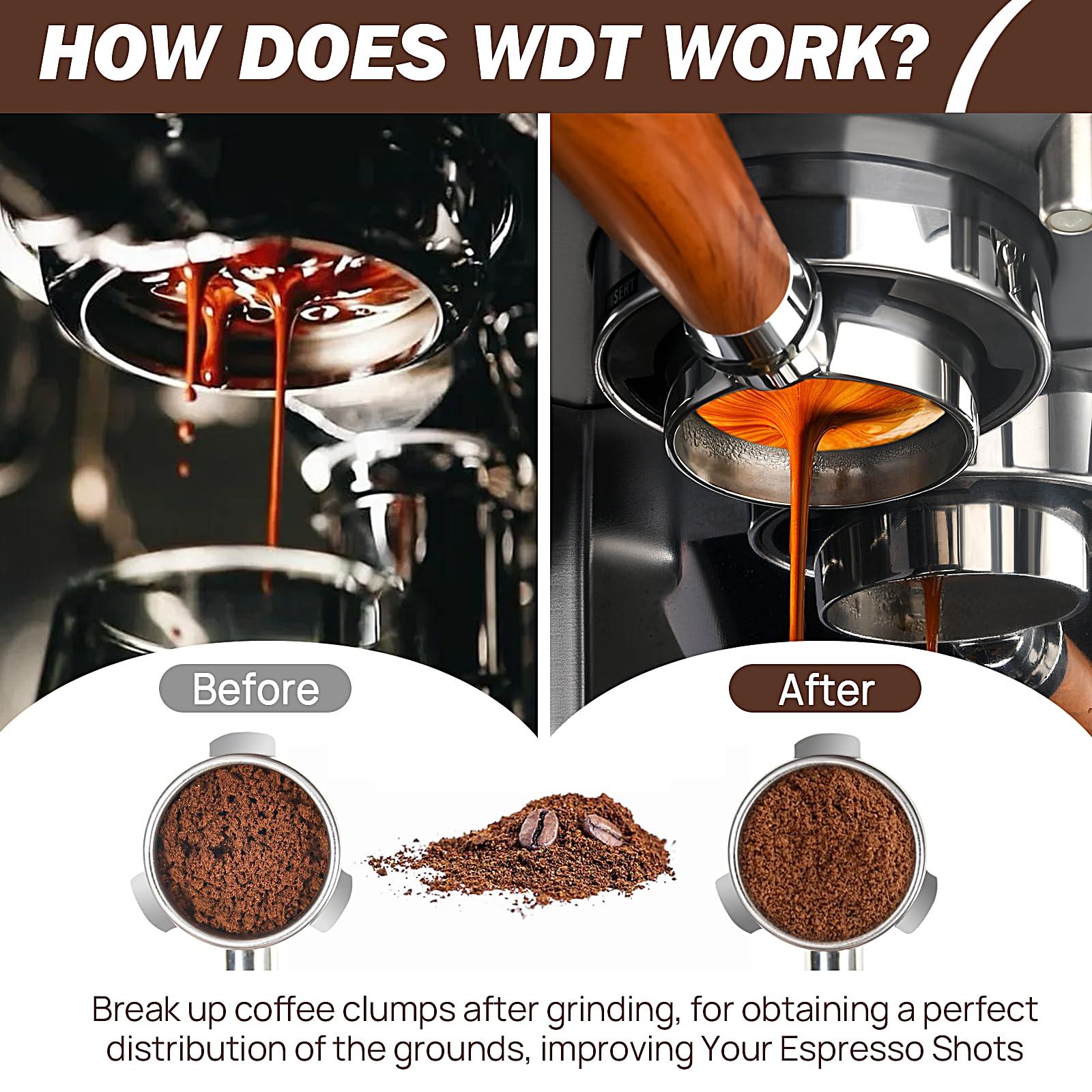 Cheerwe WDT Espresso Distribution Tool, Espresso Stirrer with Magnetic stand, 0.4mm 6 Installed Pins + 0.25mm 6 Extra Needles.