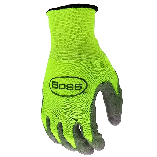 Miniatura 3 de BOSS Guantes de trabajo con revestimiento de poliuretano de alta visibilidad para hombre, resistentes al agua, agarre mejorado, tecnología de