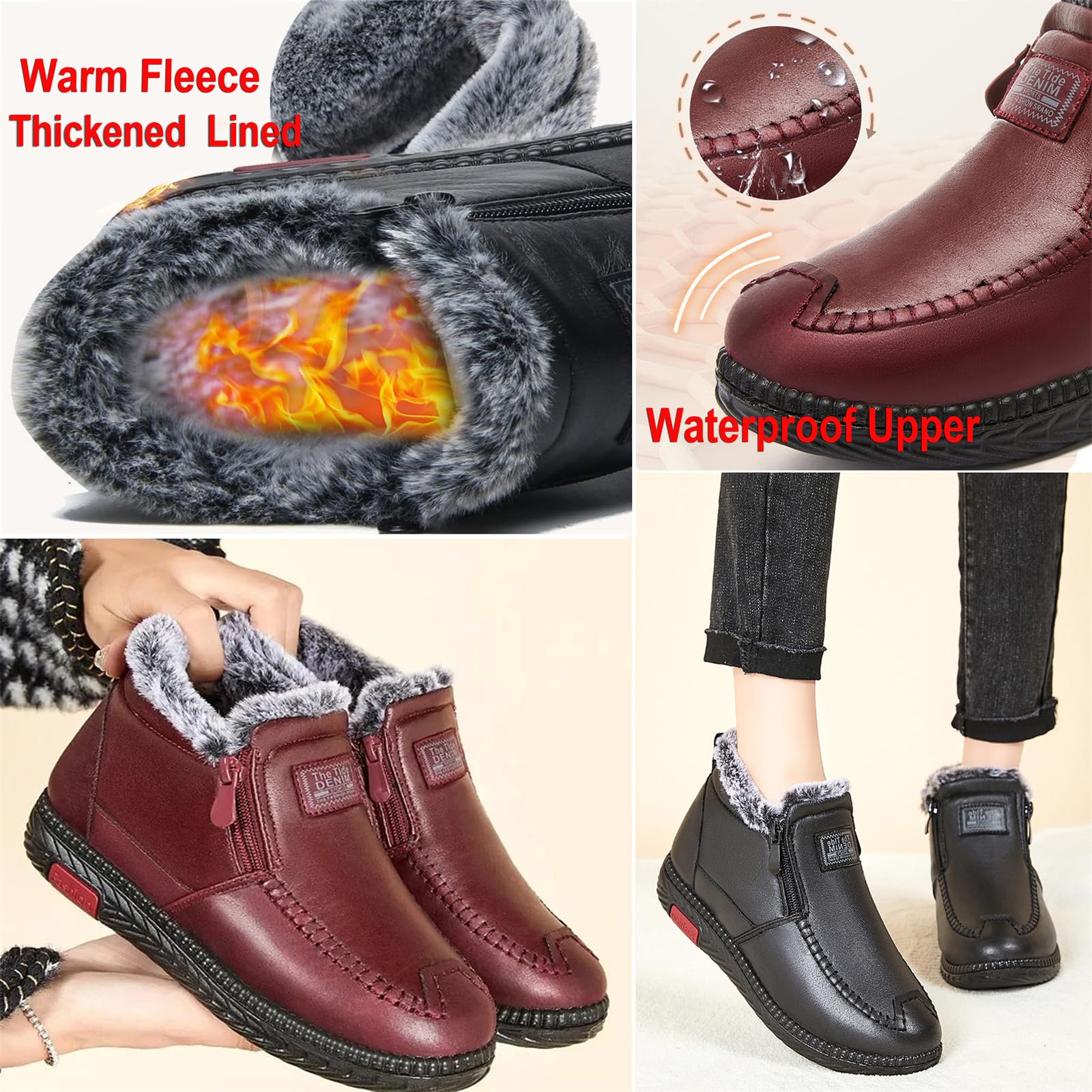 Bottes de neige chaudes et épaisses en polaire pour femme - Imperméables et antidérapantes - En cuir de coton - Large largeur - Pour femme