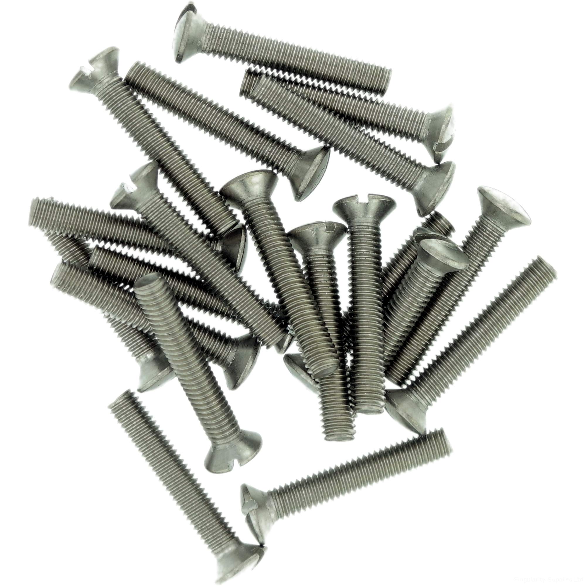 Singularity Supplies Silver M2.5 (2.5Mm X 30Mm) Slot Raised Countersunk Machine Screw (Bolt) - Stainless Steel (A2) (Pack Of 20)