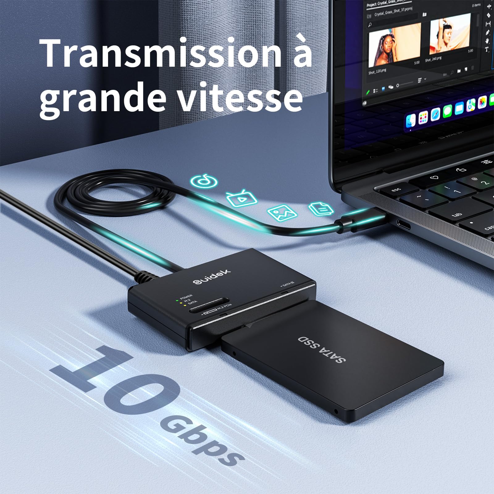 SUIDEK Adaptateur SSD M.2 NVMe, Lecteur de Disque Dur Type-C 10Gbps vers M2 et SATA, Boîtier SSD Externe PCIe NVMe pour Toutes Les Tailles de M.2 (M Key et M+B Key) et SATA 2,5"/3,5"