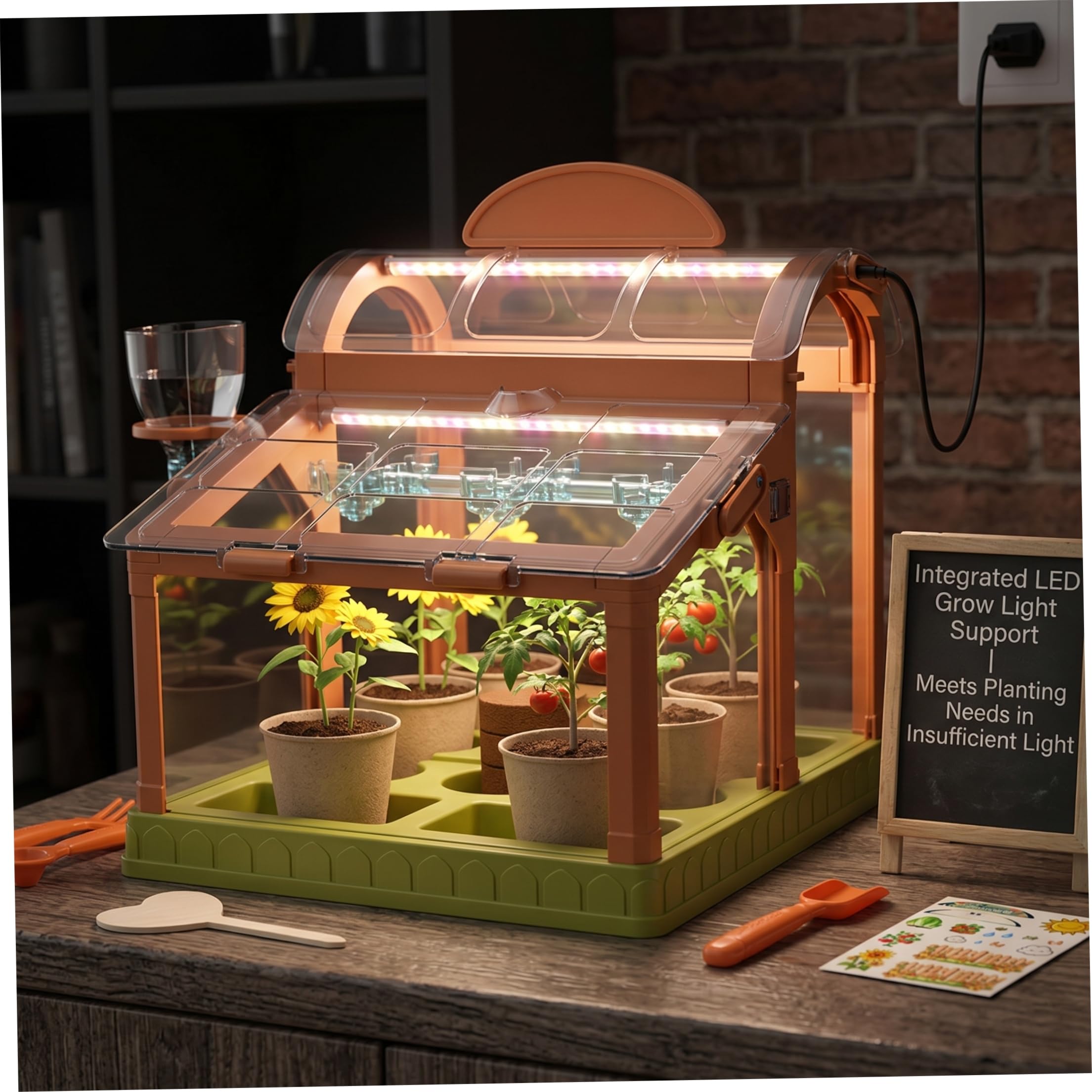 Kit de cultivo de plantas para niños, mini invernadero completo con luz LED de cultivo y herramientas, kit educativo de de plantas de interior para el hogar y la escuela