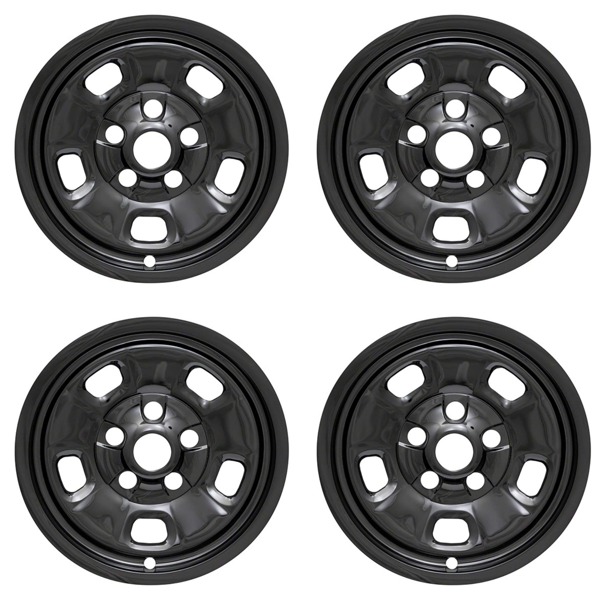 New Wheel Skins Covers Fits 2013-2018 Ram 1500; 17 Inch; 5 Slotted Spoke; Gloss Black; Plastic; Set of 4; Compatible with Steel Wheels