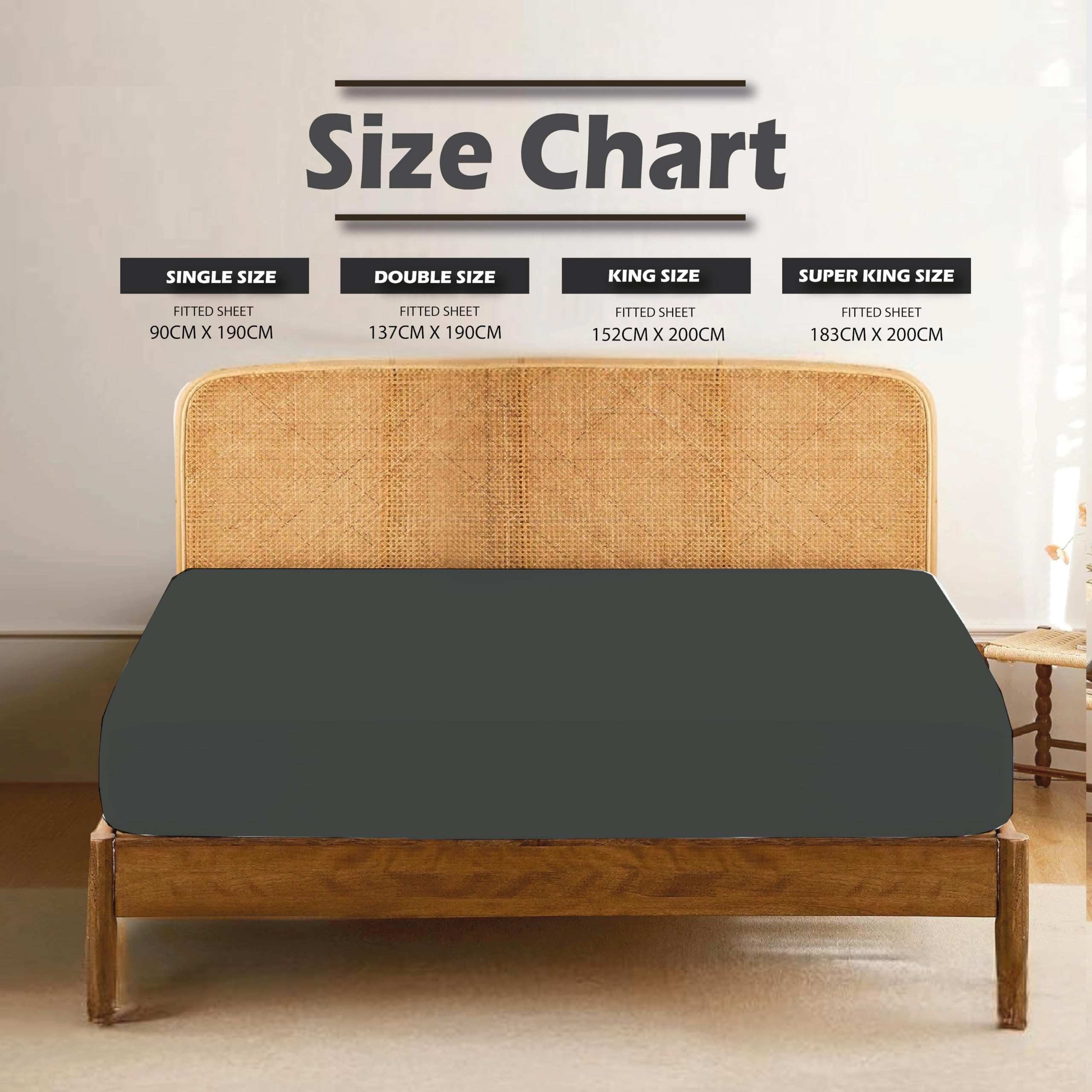 Funky Gadgets Double Fitted Sheets Extra Deep Pocket 16 Inch (40cm) 90 GSM Soft Brushed Microfiber Bed Sheets Easy Care Bottom Sheet Charcoal (137 X 190cm) - Image 3