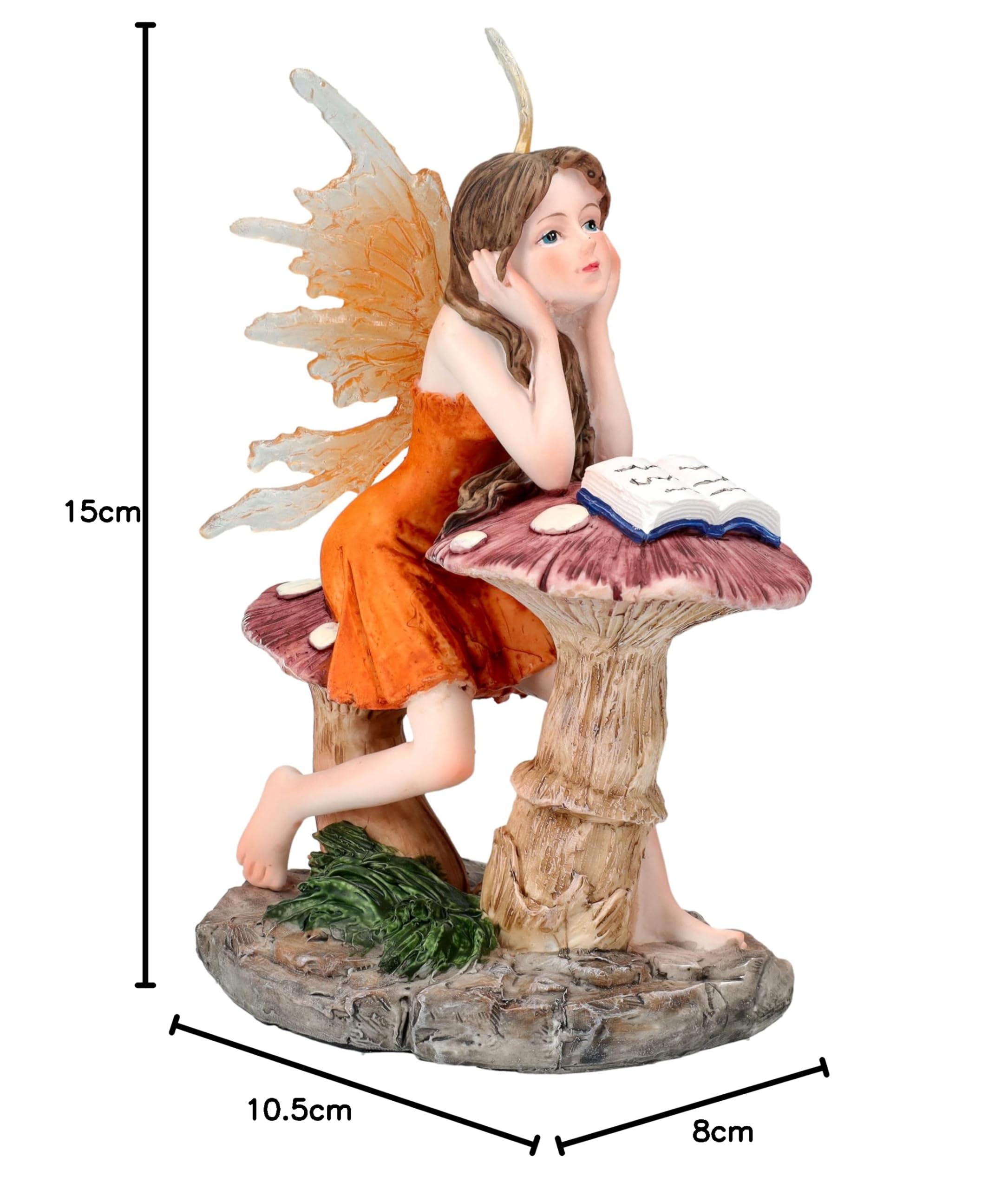 Figuren Shop GmbH Lesende Elfenfigur Isilwen auf Pilz – Fantasy Deko für Bücherfreunde, 15 cm