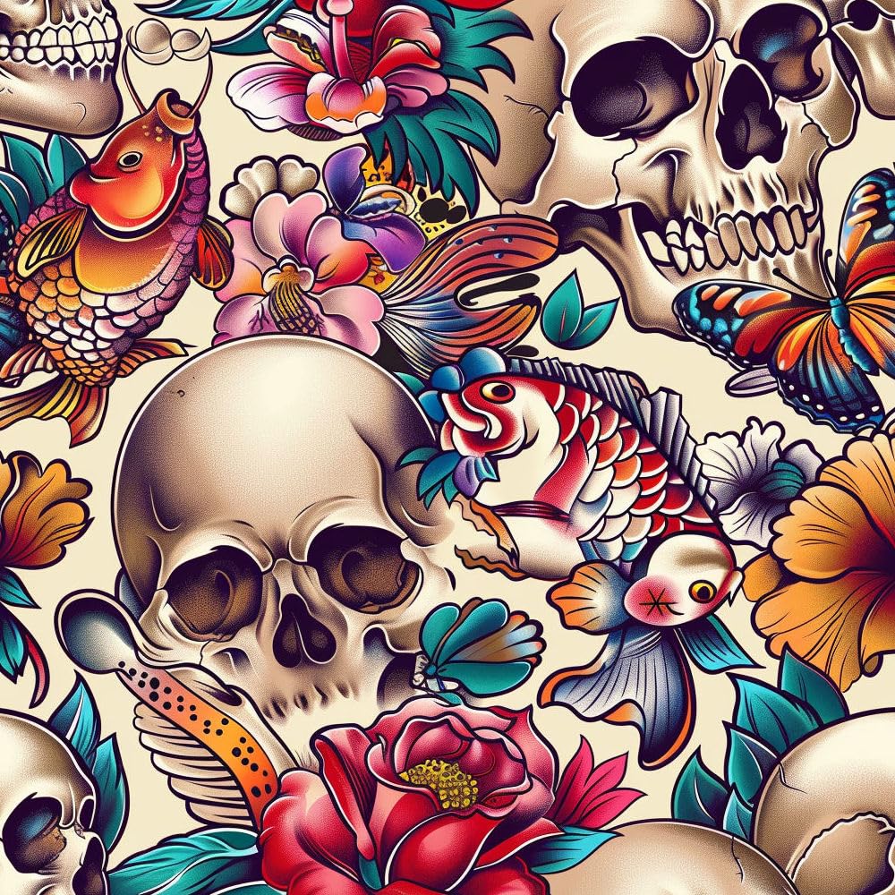 Jiaoqss I Peel And Stick Wallpaper Skull Flower Self Adhesive Wallpaper Stick On Wallpaper Furniture Sticker Waterproof Living Room Bedroom