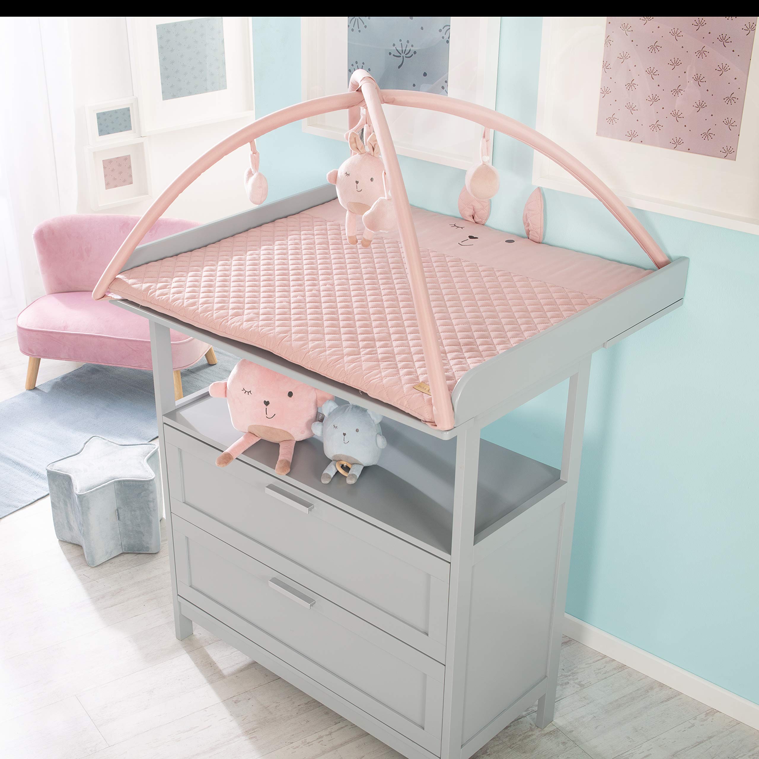 roba Tapis d'Éveil "roba Style" avec Arches à 5 Jouets - 85x75 cm - Tapis d'Activités - Rose