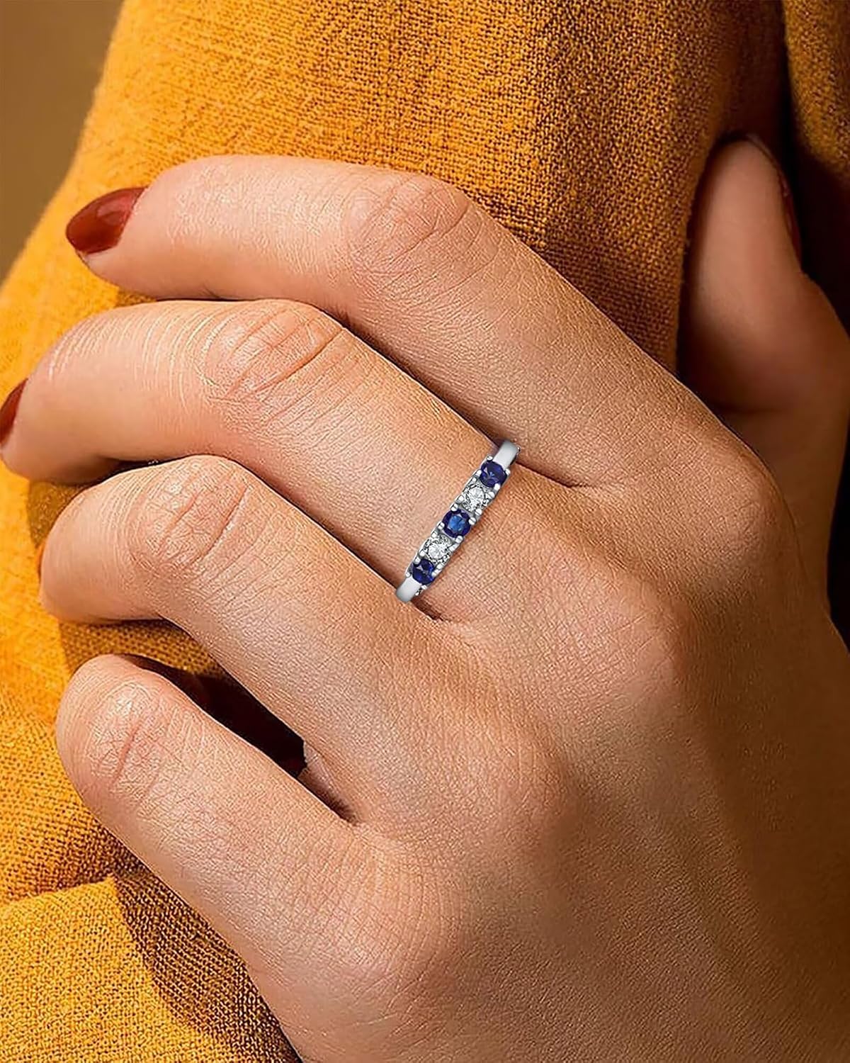 5 Stone Birthstone Rings for Kids Teens Girls Women Size 2-9 Stainless Steel Birthday Mother's Ring Daughter Kids Gifts Eternity Wedding Band Anniversary Ring