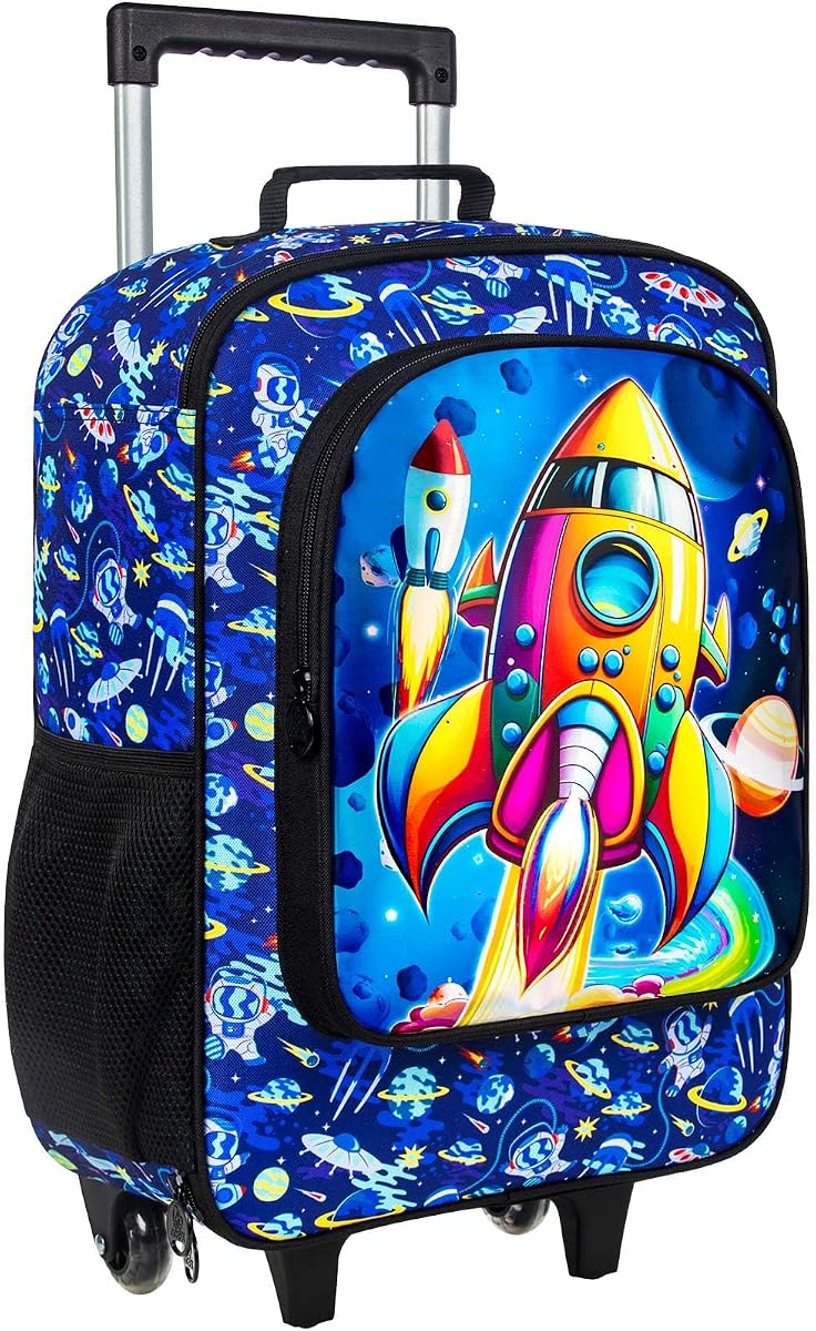 UFNDC Kids Suitcase for Boys, Rockets Rolling Luggage with Wheels，Travel Carry on for Children Toddler Elementary