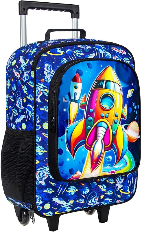 UFNDC Kids Suitcase for Boys, Rockets Rolling Luggage with Wheels，Travel Carry on for Children Toddler Elementary