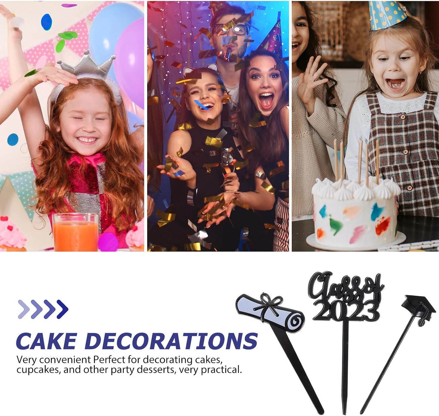 Mikinona 30Pcs Graduation Cake Decorations 2023 Grad Cake Supplies Black Non-Edible Cupcake Toppers for Graduation Party Picks