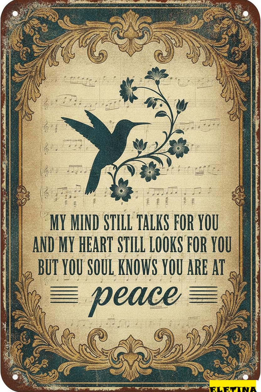 Tin Sign for Man Cave Vintage Hummingbird Metal, My Mind Still Talks To You, Funny Bird Decor, Aluminum Wall Art Patio Backyard, Outdoor Decoration 8x12 Inches Private Property Decorative